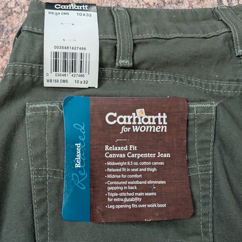 Carhartt Womens Relaxed Fit Canvas Carpenter Jean Gray Green WB159 DMS 10x32 NWT - Picture 6 of 6